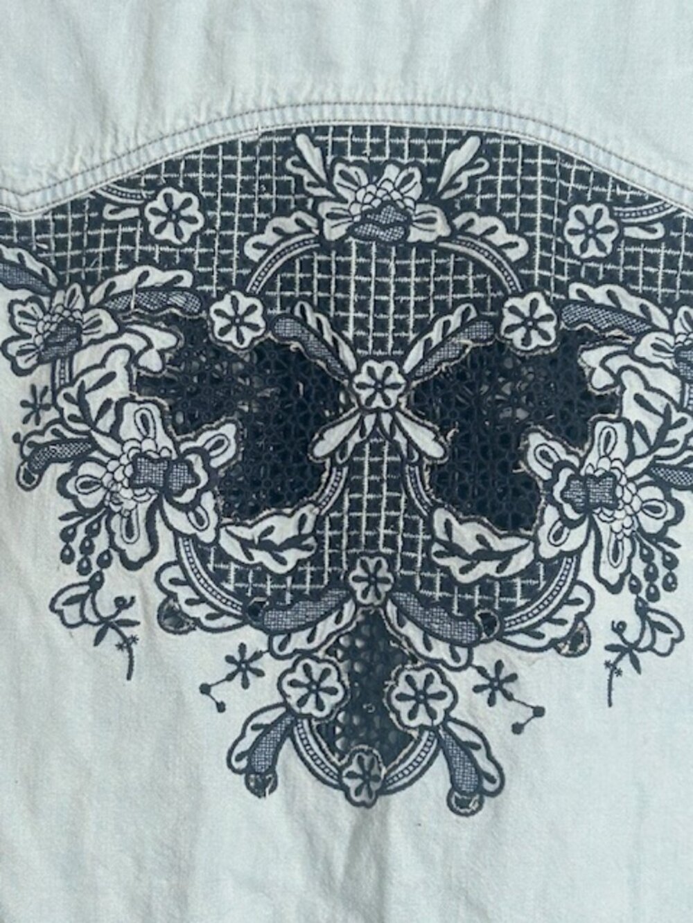 We the Free x Free People Western Wear Cutoff Denim Embroidered Fray Snap Top - Picture 12 of 16